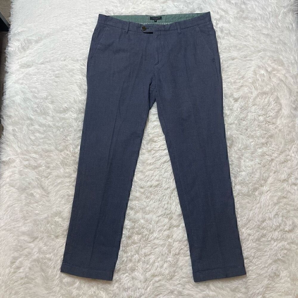 TED BAKER Mens Cotton Blue Dress Pants Size 38 Regular 32" Inseam Made in Turkey